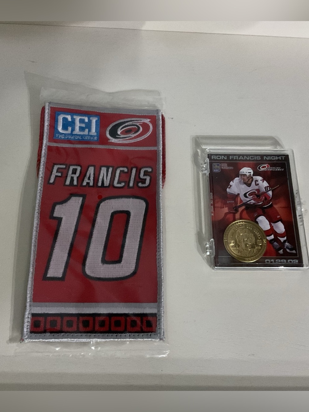 2002 Carolina Hurricanes Ron Francis Mini Retirement Banner and 500 Goal Coin